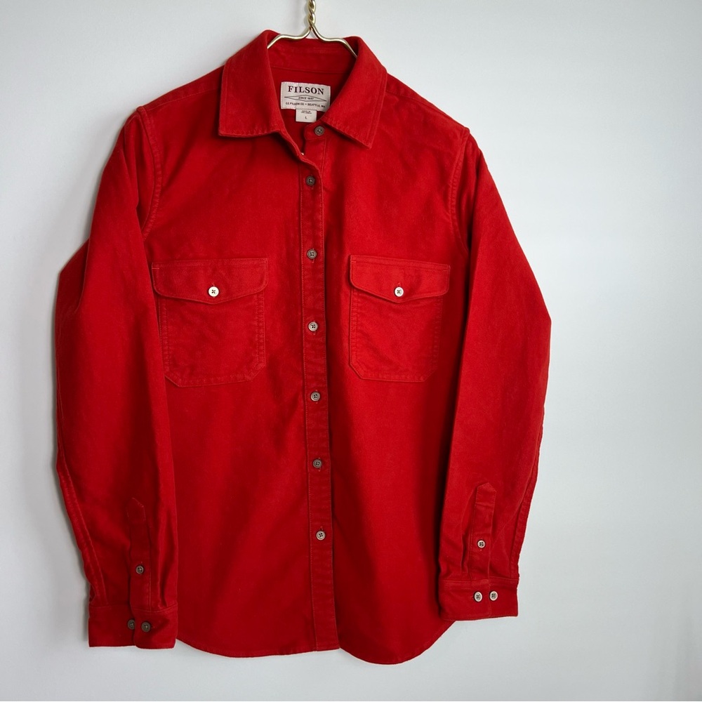 Filson Womens Moleskin Red Burnt Orange Button-Up Wind Resistant Shirt L